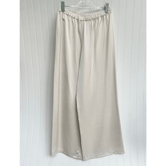 Jenni Kayne Ivory Demi Wide Leg Pants Relaxed Fit Silky Rayon Trousers Large - Picture 9 of 11